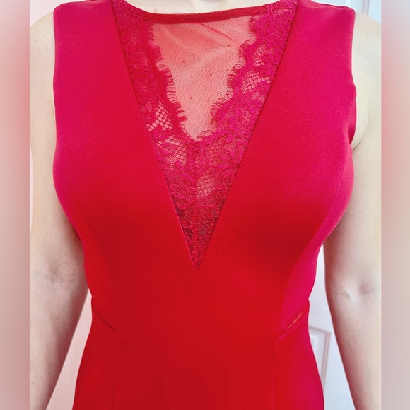 Guess Red Cocktail Mini Dress Mesh V neck Backless size 4 - Picture 4 of 10